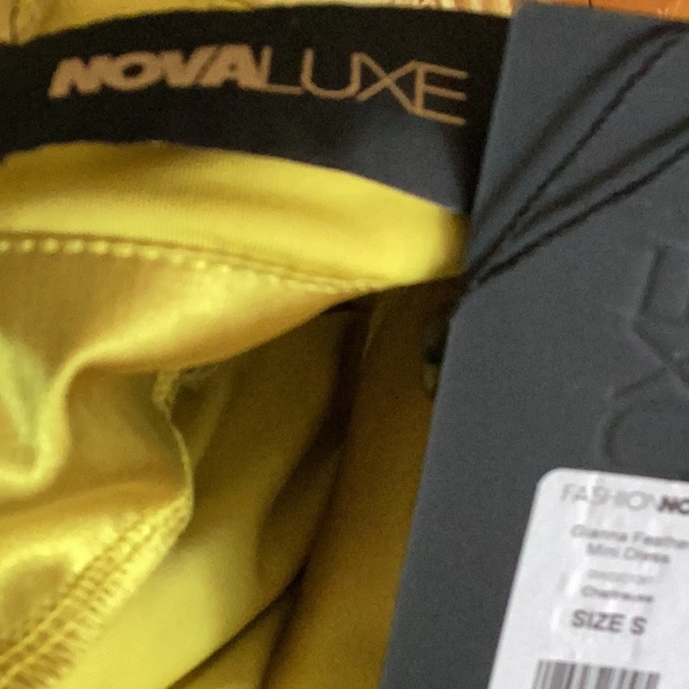 Glamorous Yellow Satin and Feather Dress - Picture 6 of 7